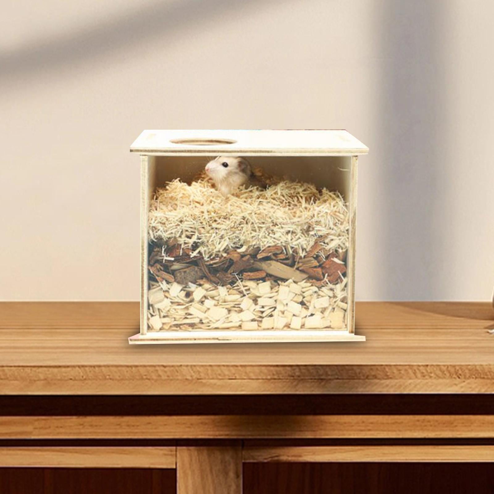 Hamster Digging Box Wooden Visible Hut Shower Room for Mice Lemmings Gerbils 16cmx13cmx14cm