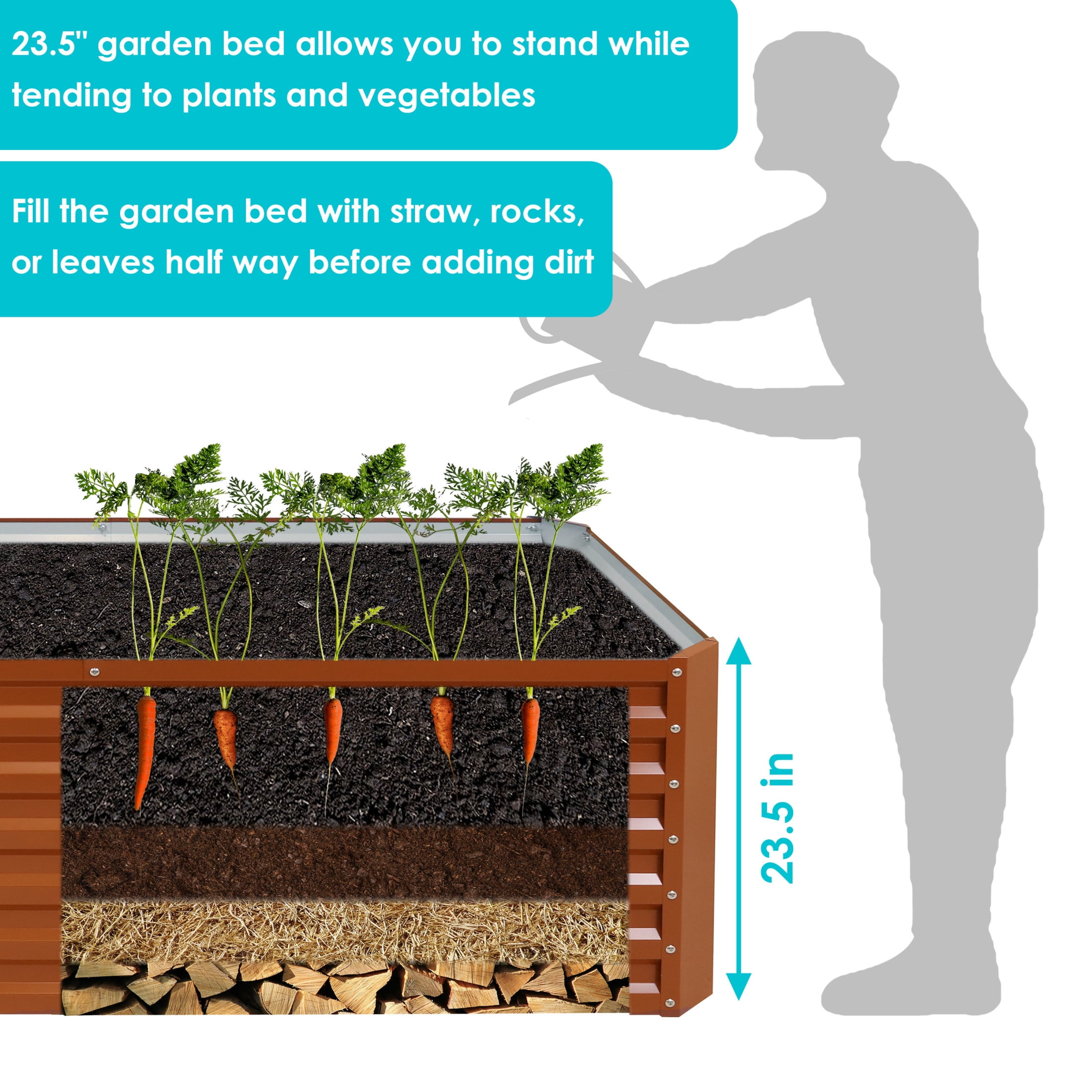 Sunnydaze 71" x 35.5" x 23.5" Rectangular Brown Galvalume Steel Raised Garden Bed