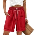 thumbnail image 5 of Endives Womens Linen Short Elastic Waist Solid Color Knee Length Casual Loose Rolled Up Shorts Beach Shorts, 5 of 7
