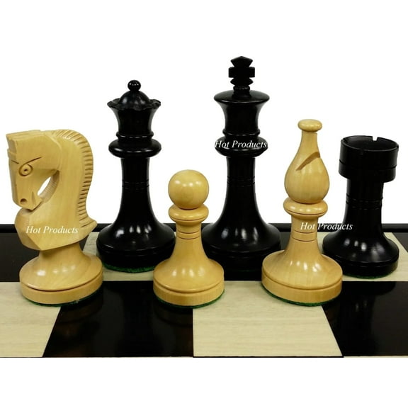 4 QUEENS Black  Natural 3 1/2" King Staunton Chess Men Set - NO BOARD