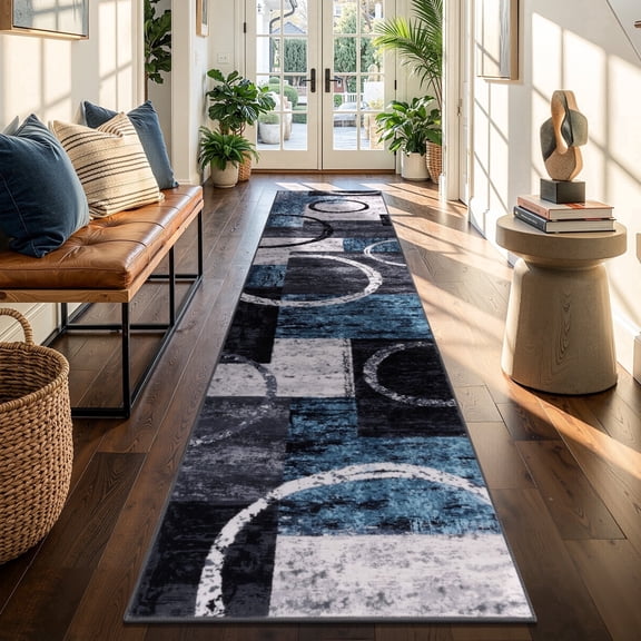 MJIAexp 2'x10' Boho Kitchen Runner Rug,Indoor Abstract Machine Washable Hallway Runner Rug Non-Slip Entryway Runner Laundry Rug Throw Carpet for Living Room Dining Room Hallway Kitchen Light Blue