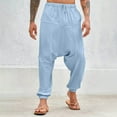 thumbnail image 2 of Miluxas Mens Casual Harem Pants Baggy Aladdin Hippie Elastic Waist Drop Crotch Trousers Sky Blue, 2 of 6