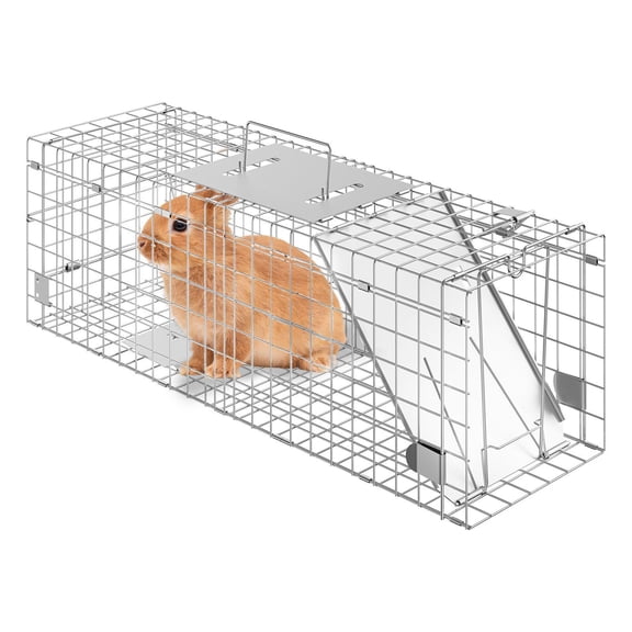 Live Animal Cage Trap, 24" x 8" x 8" Humane Cat Trap Galvanized Iron, Folding Animal Trap with Handle for Rabbits, Stray Cats, Squirrels, Raccoons, Groundhogs and Opossums