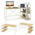 thumbnail image 1 of Patiojoy 59 Inch L-Shaped Computer Desk Large Reversible Corner Desk w/ Open Storage Shelves Space-Saving Writing Study Table PC Laptop Gaming Desk White + Natural, 1 of 10