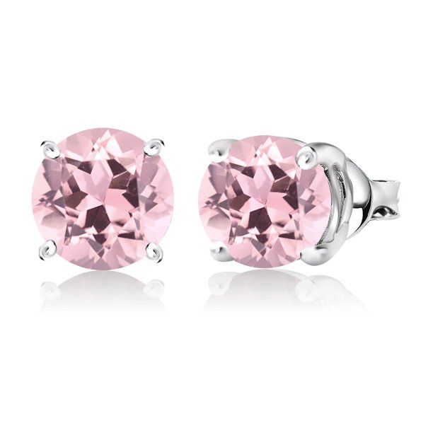 Pendientes Tipo Botón JeenMata con Solitario de turmalina rosa 1 quilate Chapados en oro blanco