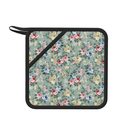 

1 PCS Pot Holders for Kitchen - Heat Resistant Silicone Pot Holders with Hanging Loop Floral Rose Flowers Non Slip Oven Hot Pads Potholders for Decor Baking Cooking Kitchen