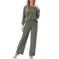 thumbnail image 1 of INSPIRAR CHIC Conjuntos de Pijamas de Punto Acanalado para Mujeres de 2 Piezas, Parte Superior de Manga Larga y Pantalones, Ropa de Dormir Pjs, Ropa de Estar en Casa XL Verde Oliva, 1 of 5