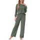 thumbnail image 1 of INSPIRAR CHIC Conjuntos de Pijamas de Punto Acanalado para Mujeres de 2 Piezas, Parte Superior de Manga Larga y Pantalones, Ropa de Dormir, Pijamas, Conjuntos de Ropa de Casa en Verde Oliva, 1 of 5