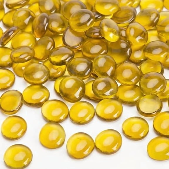 5Lb Flat Glass Marbles, Amber Yellow Vase Filler Beads Flat Gems Decorative Glass Stones for Table Scatter Hydroponic Plant Decor