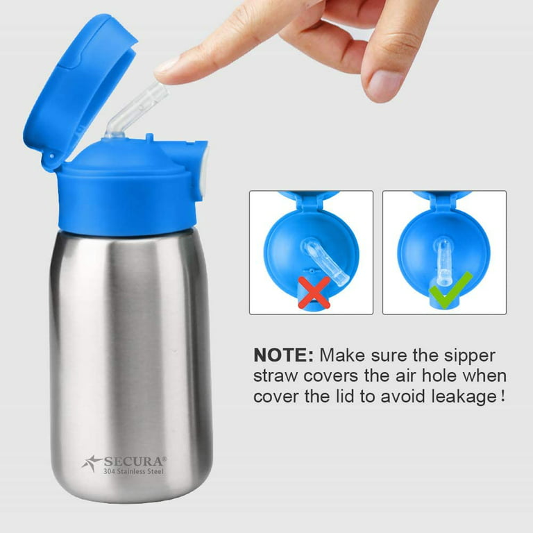 Secura Vacuum Insulated Stainless Steel Straw Water Bottle with Handle,  350ML/12OZ,Blue - The Secura