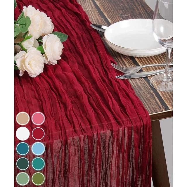Camino de mesa de gasa estilo bohemio Yoyauz, estilo rústico, transparente, para bodas, despedidas de soltera, fiestas de cumpleaños, tartas, decoración de mesa, 9,8 pies de largo
