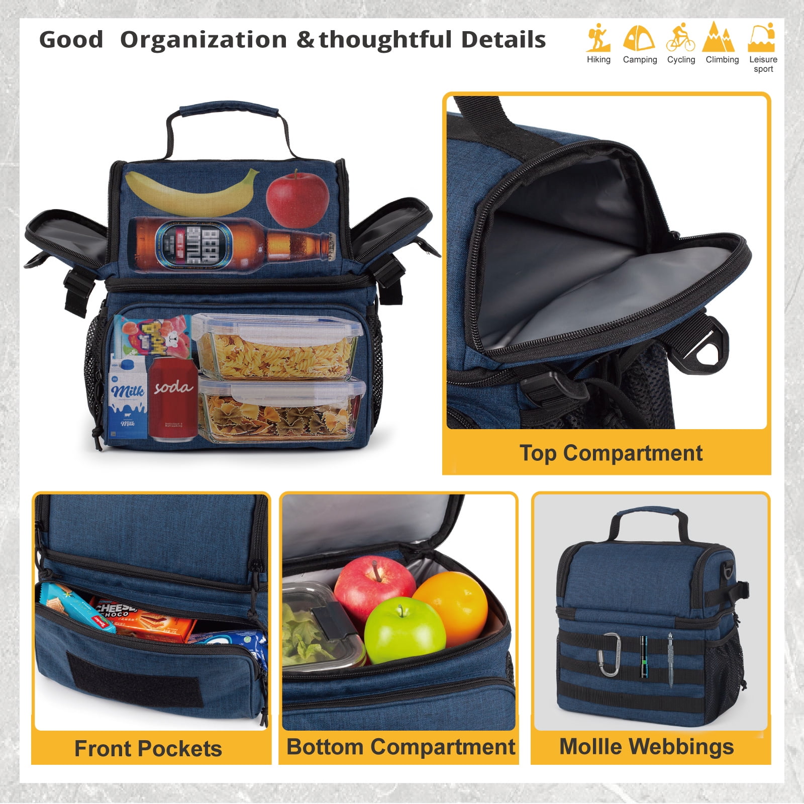 TRIPGEAR 2 Compartment Lunch Bag,Leakproof Insulated with Adjustable Shoulder Strap Flag