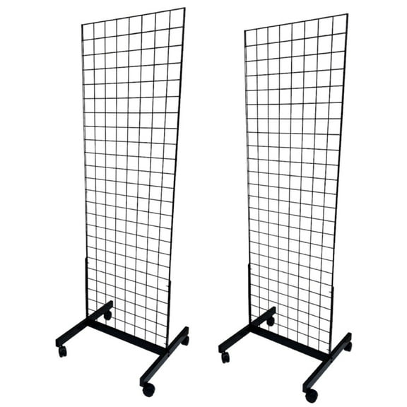 Only Hangers Black 2' x 6' Heavy Duty Rolling Gridwall Display Panels - Set of 2