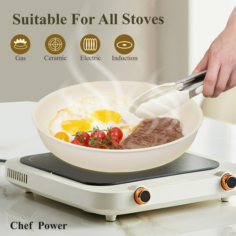 Chef Power 5pcs Pots and Pans Set Nonstick Cookware Set Ceramic Pan Detachable Handle RV Cookware Set Induction Pan Dishwasher Oven Safe Cream