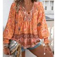 thumbnail image 3 of Tempérament blouse à Manches Longues Col en V Chemise Imprimée Femme-Orange-TG, 3 of 6