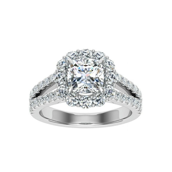 Dash Jewel 1.7 Ct Cushion Cut Lab-Created Simulated Diamond Ring - 14K White Gold Plated - Split Shank Halo Engagement Ring for Women - Thoughtful Gift for Her - 25th Anniversary Gift for Mom