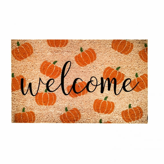 DERONA Fall Coir Doormat Welcome Pumpkins Door Mat Non-Slip Farmhouse Floor Mats Autumn Decorative Entrance Door Rugs for Halloween Thanksgiving Indoor Outdoor Bathroom Porch Decor, 15.7 X 23.6 Inch