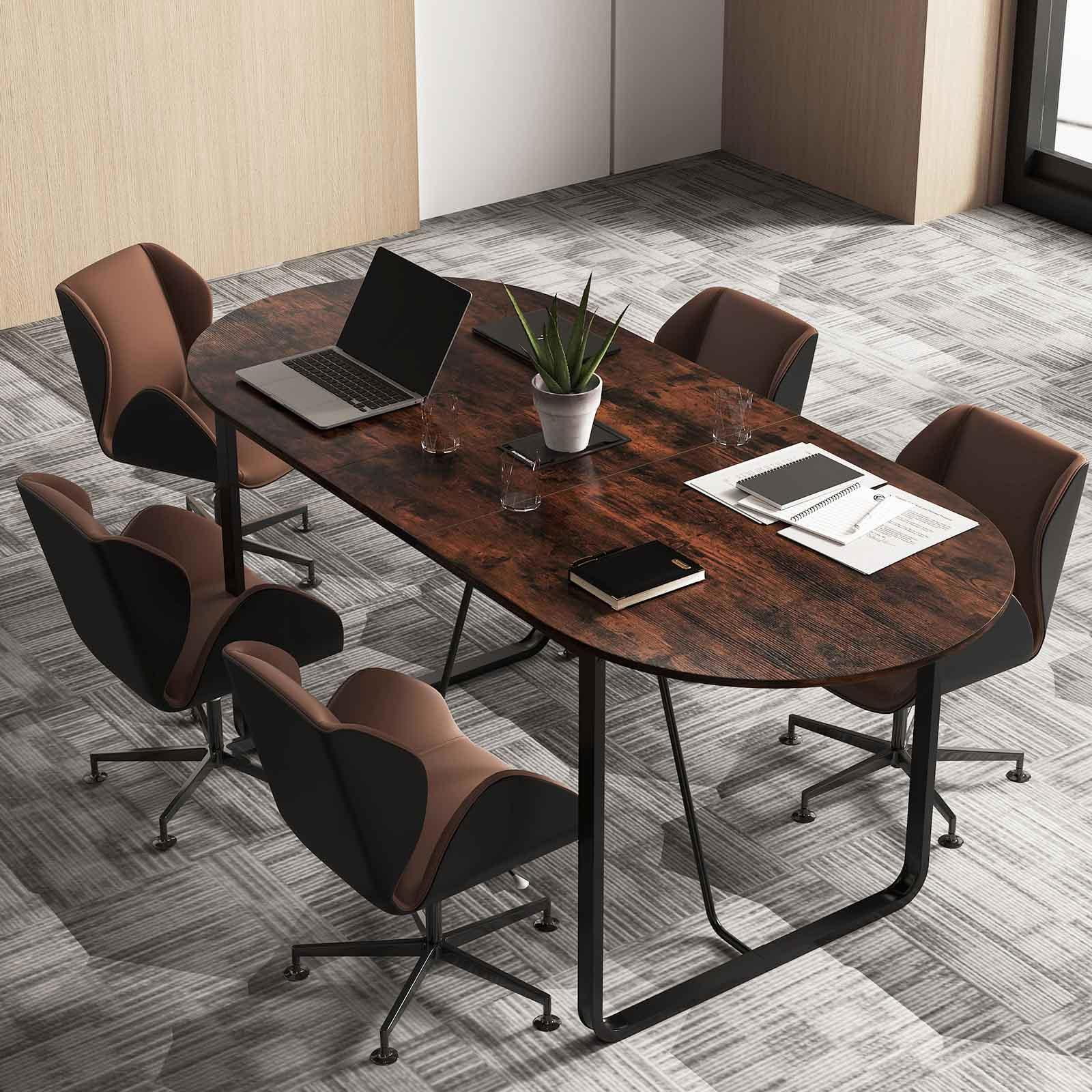 YYAo 71Inch Executive Gaming Desk with Cable Management Hole, Oval Computer Desk for Home Office, Living Room, Study Room, Bedroom, Rustic Brown