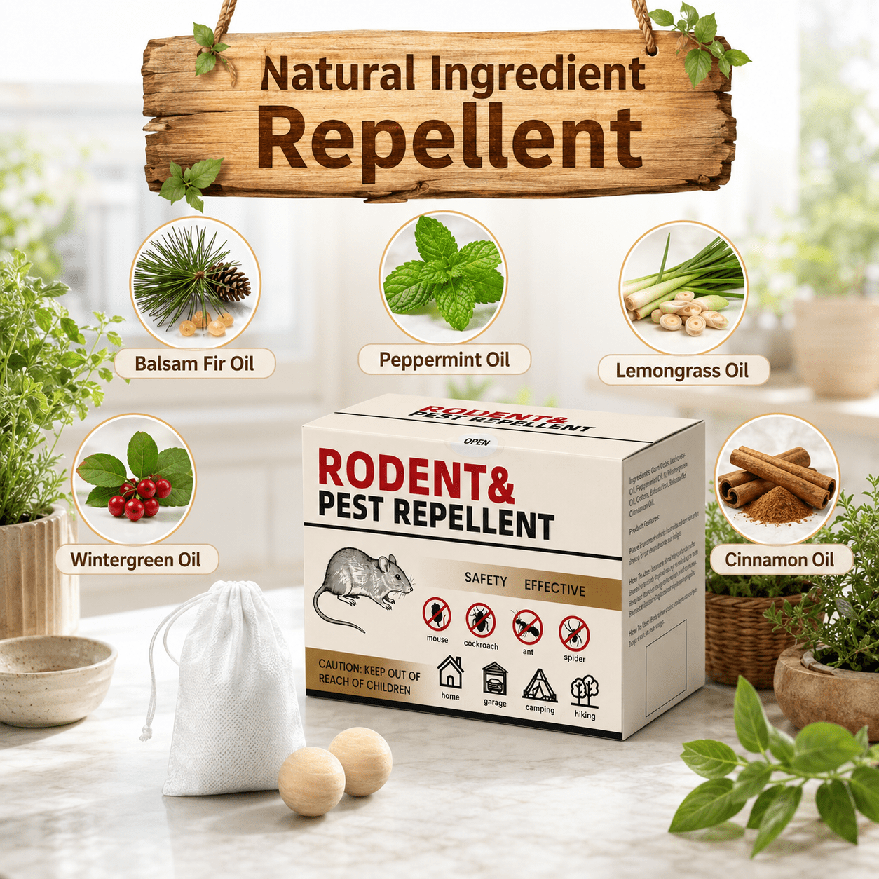 Mouse & Rat Repellent Pouches for Home & Car Engines, Cornmint Oil,72 Balls