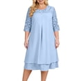 thumbnail image 2 of Bnwani Plus Size Summer Dresses,Women's Dresses,Crew Neck,Chiffon,Embroidered,Color Block,Light Blue,XL, 2 of 10
