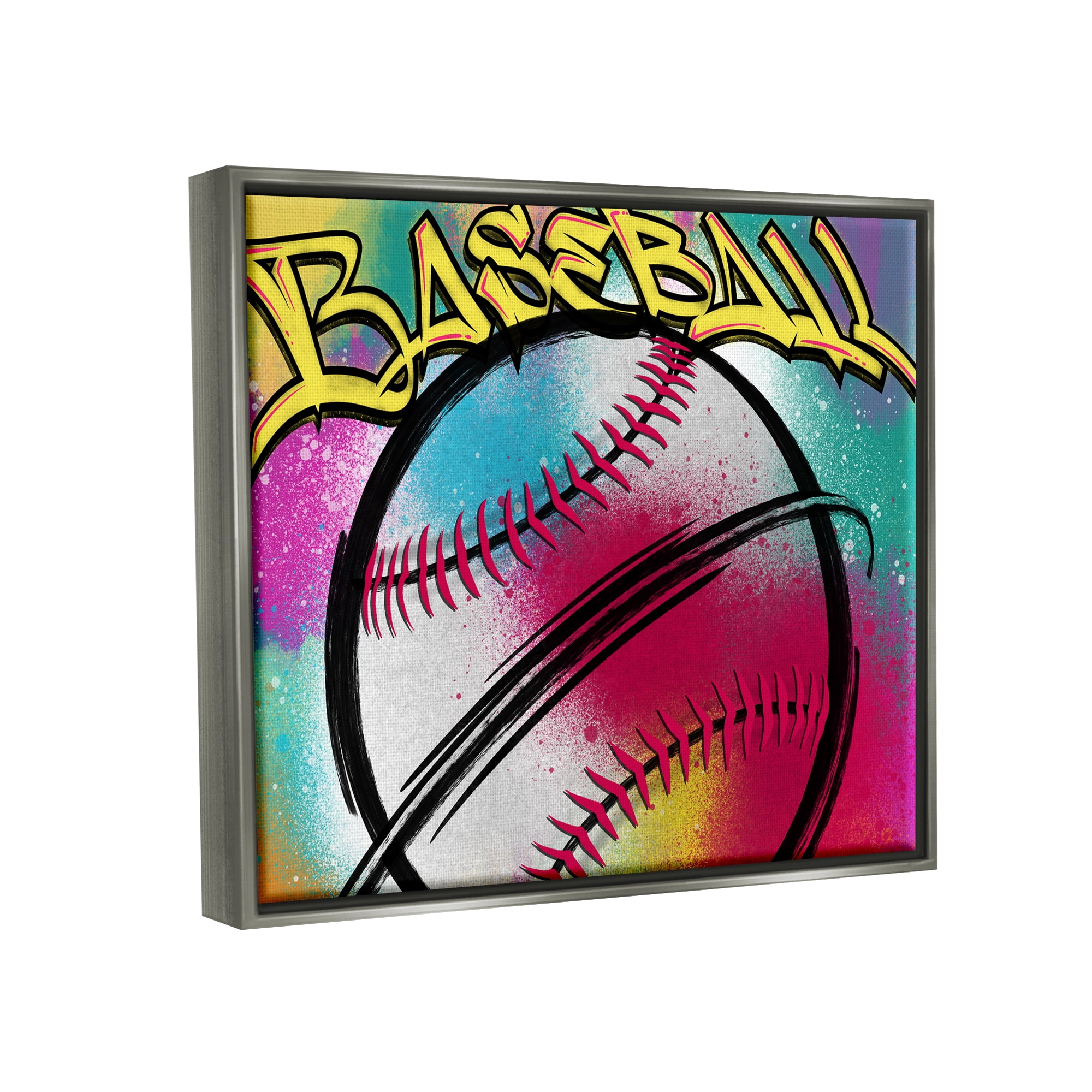 Stupell Industries Urban Sports Baseball Abstract Painting Gray Floater Framed Canvas Art Print Wall Art, 31 x 25