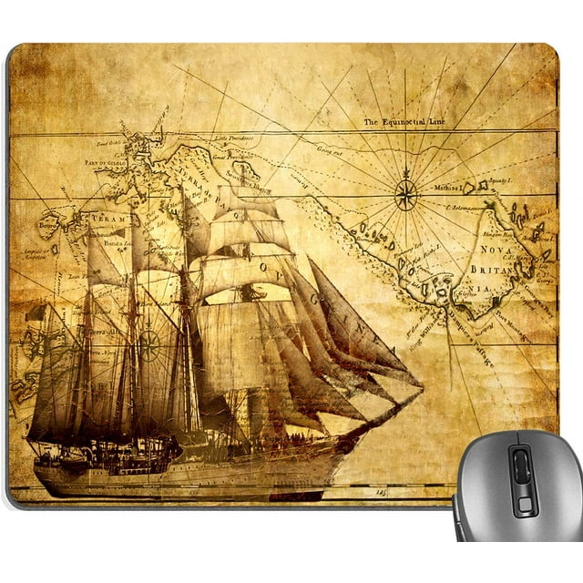 Antique Nautical Map Mouse Pad, Vintage Old Map Print Art Mouse Pads