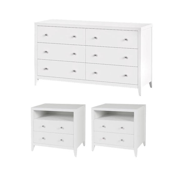 Pemberly Row Bedroom Set 3-Piece of 6-Drawer Dresser & 2-Drawer Nightstands