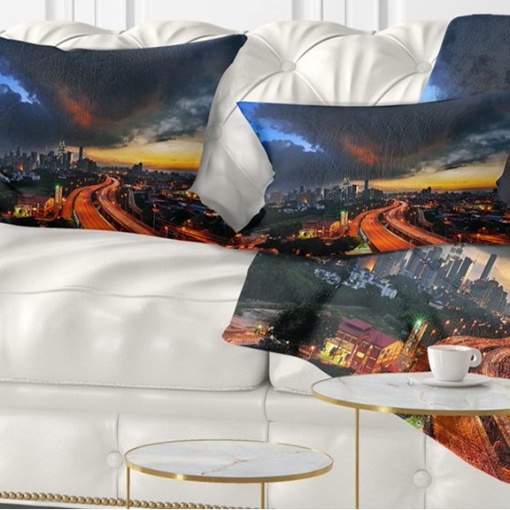 Designart Busy Elevated Highway in Kula Lumpur - Cityscape Throw Pillow - 12x20