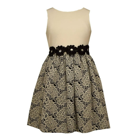 Bonnie Jean Girls Modern Special Occasion Contrast Banding Dress (Ivory, 12)