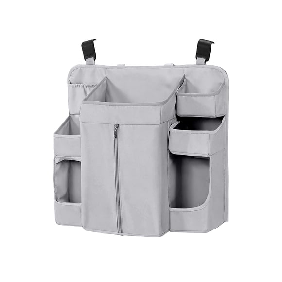 Uklsqma Nursery Diaper Hanging Organizer Bag with Pockets for Baby Crib, Washable Waterproof Oxford Fabric, 58 x 50 x 14 cm, Beige/Pink/Grey, 1 Pack