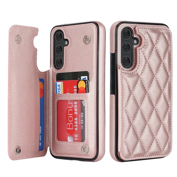 for Samsung Galaxy S25 FE Case Leather Wallet with Card Holder, RFID Blocking PU Leather Flip Cover Kickstand Magnetic Closure Shockproof Heavy Duty Protective Case,Green/Pink/Brown