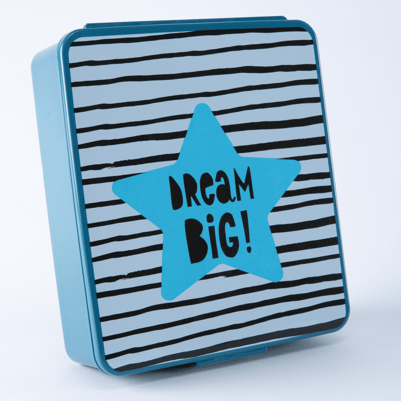 Your Zone Plastic 8" x 7" Blue Rectangular Bento Box - Dream Big Pattern