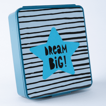 Your Zone Plastic 8" x 7" Blue Rectangular Bento Box - Dream Big Pattern