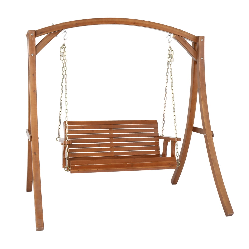 Lowestbest Outdoor 4 Feet 2-Person Wood Porch Swing Bench with Iron Chain, Dark Brown(Swing frames not included) Lowestbest Outdoor 4 Feet 2-Person Wood Porch Swing Bench with Iron Chain, Dark Brown(Swing frames not included)