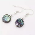thumbnail image 5 of K-KED 12mm Flat Round Natural Paua Abalone Shell Drop Dangle Hook Earring 1.2", 5 of 6