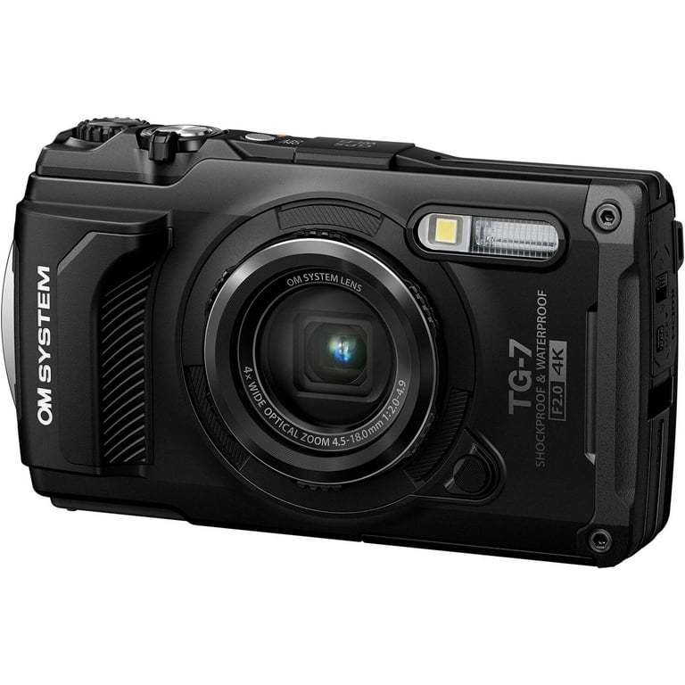 Olympus OM SYSTEM Tough TG-7 Digital Camera (Black) + 1 Yr