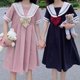 thumbnail image 2 of Vestido De Manga Corta Con Lazo Académico Coreano Cuello Azul Marino Novias Falda De Una Línea, 2 of 4