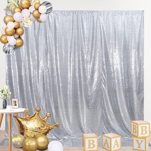 GAMEXCEL 10FTx10FT Sequin Backdrop Curtains Silver Sequin Photo Backdrop for Wedding Party Stage Decorations