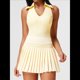 thumbnail image 4 of Falda de Tenis para Mujer, Falda de Golf Acanalada, Falda Deportiva Plisada con Media Cremallera, Pantalones Cortos y Sujetador Incorporados Amarillo XXL, 4 of 10