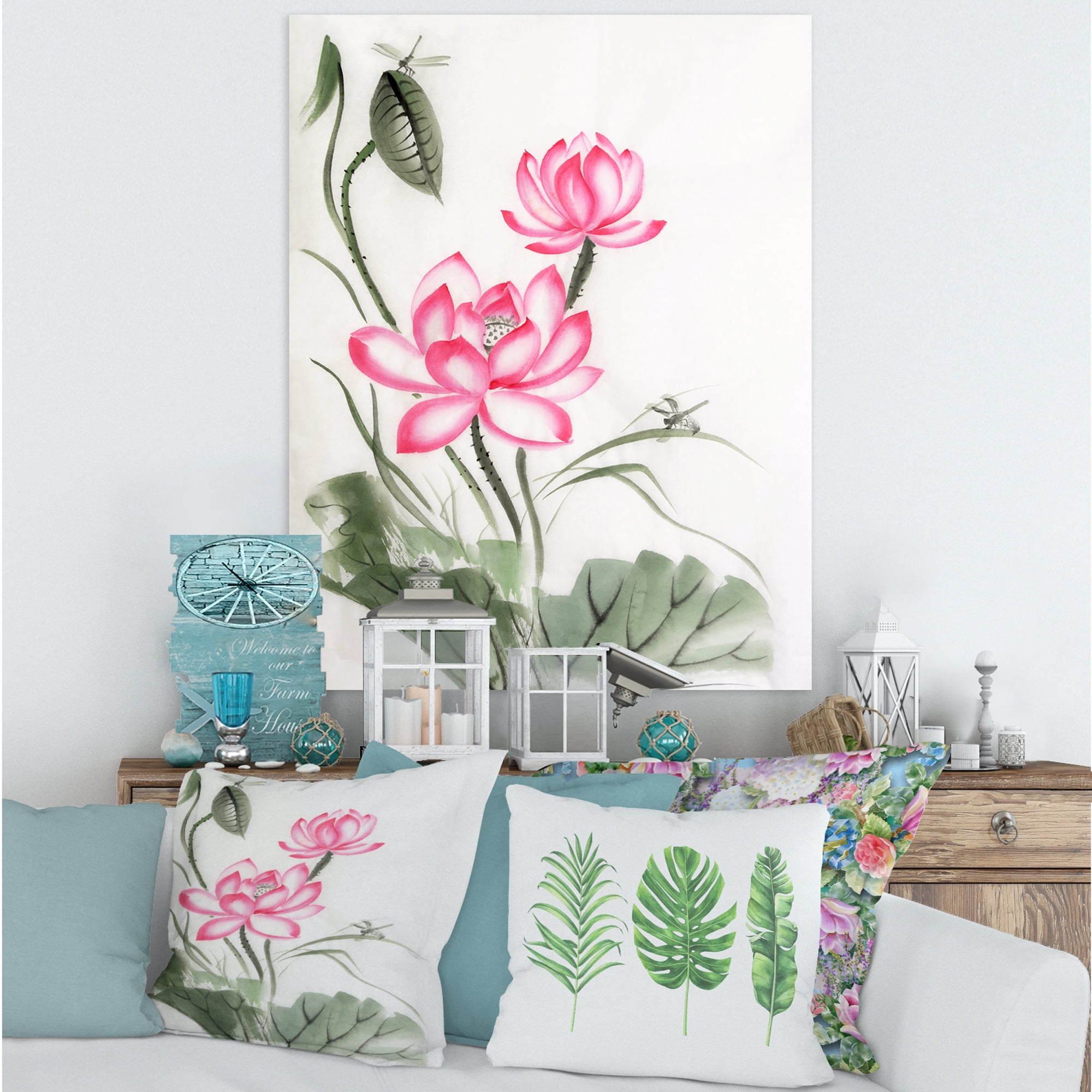 Designart ' The Dragonfly and Lotus I ' Traditional Canvas Wall Art Print