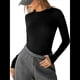 thumbnail image 3 of Camisetas Básicas de Cuello Redondo y Larga para Mujer, Corte Ajustado, Ropa Informal para Salir y Hacer Ejercicio, Camisetas de Punto Acanalado. Negro M, 3 of 8
