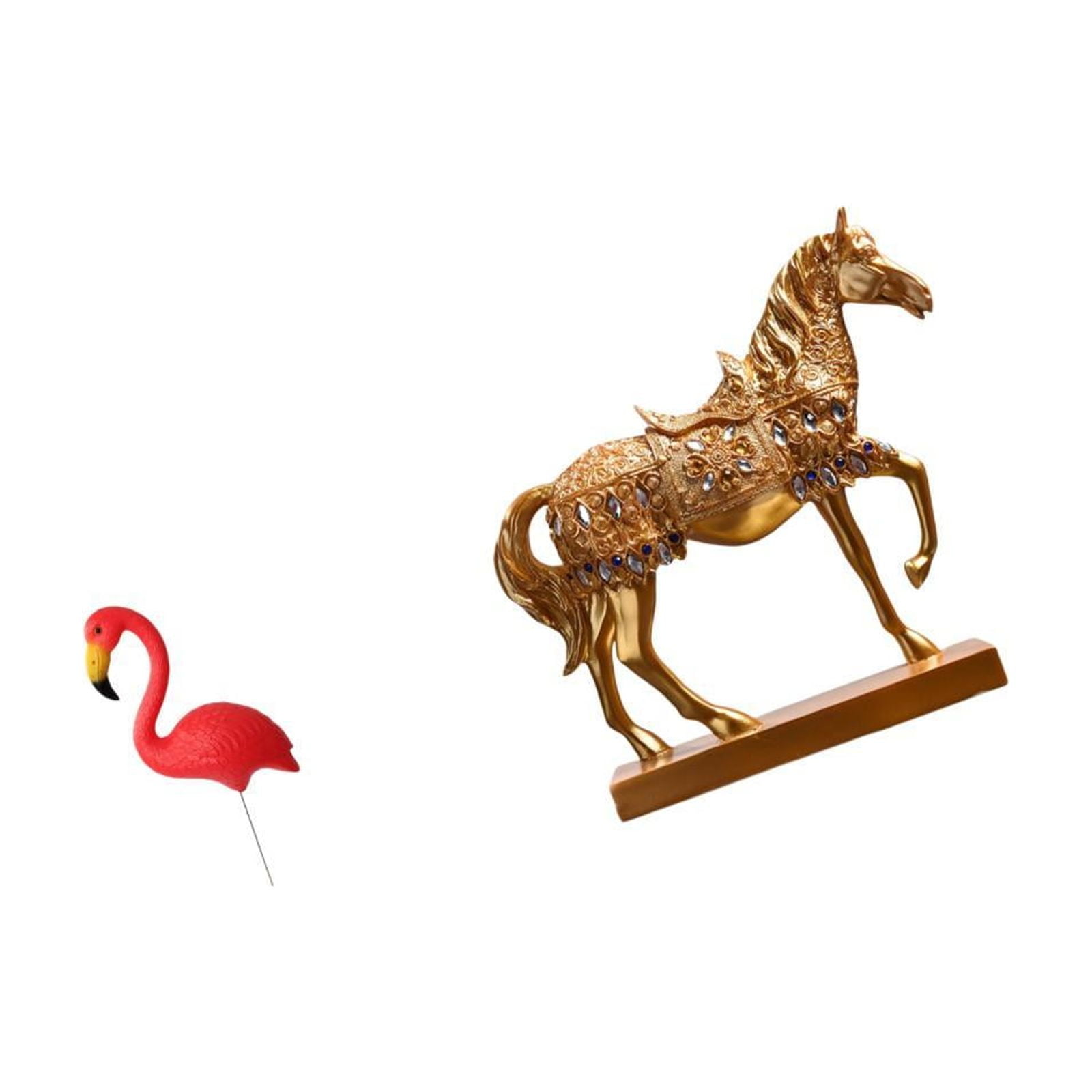 Miulika Flamingo Fairy Garden Horse Statue Ornament Resin Sculpture for Holiday Spring Home Office Decor Animal Figurine Engraved Yard Art Accessories