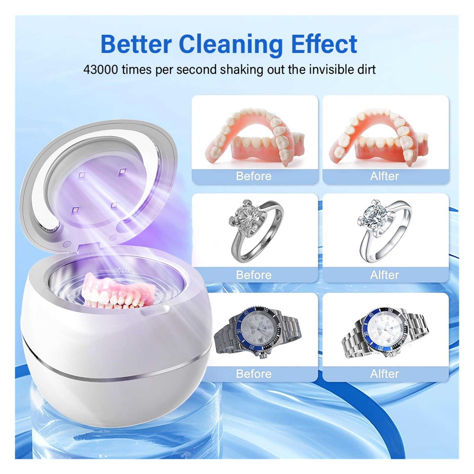 Ultrasonic Cleaner for Retainers Dentures Jewelry Cleaning Machine Mini Portable UV Ultrasonic ,Convenient to Use