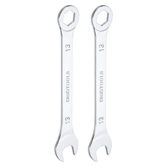 Uxcell 13mm 6-Point Thin Combination Wrench Double Ended Box and Open End Chromes Plated Steel, Silver 2Pcs