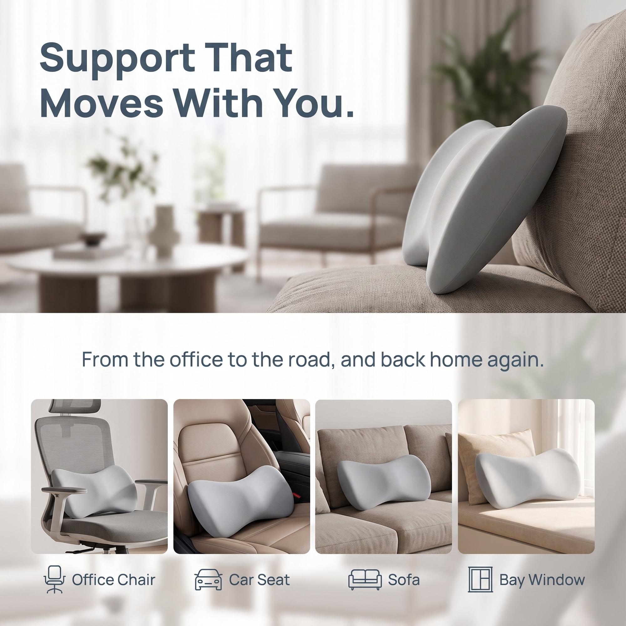 Unique Bargains Lumbar Support Pillow Cotton Back Support Light Gray 15.7" x 8.7" x 2.4"