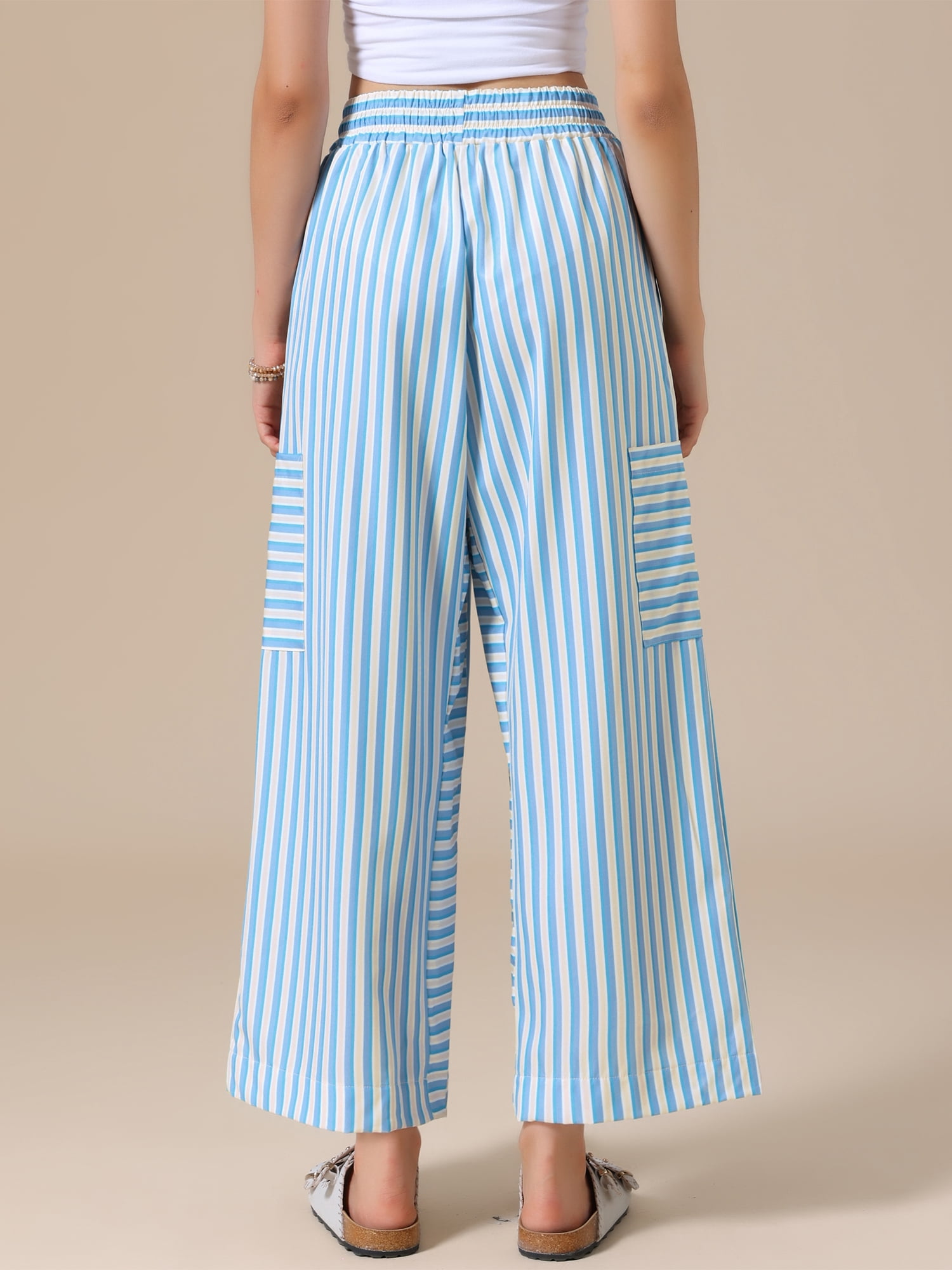 DARING DIVA Women's Striped Palazzo Lounge Pants X-Small Light Blue