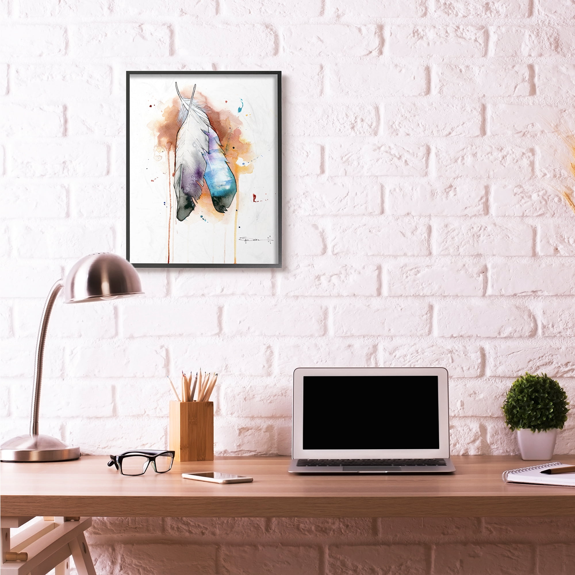 Stupell Industries Bird Feathers Abstract Watercolor Painting Framed Wall Art by Sean Parnell, 24" x 30", Black Framed