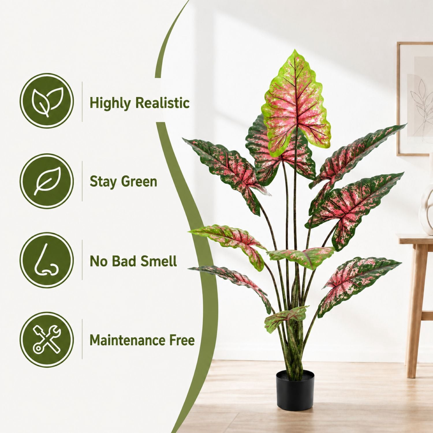 Easy4Home 5.4FT Artificial Plant Fake Caladium Plant Potted Indoor Faux Floor Plant for Home Office Decor, Multicolor