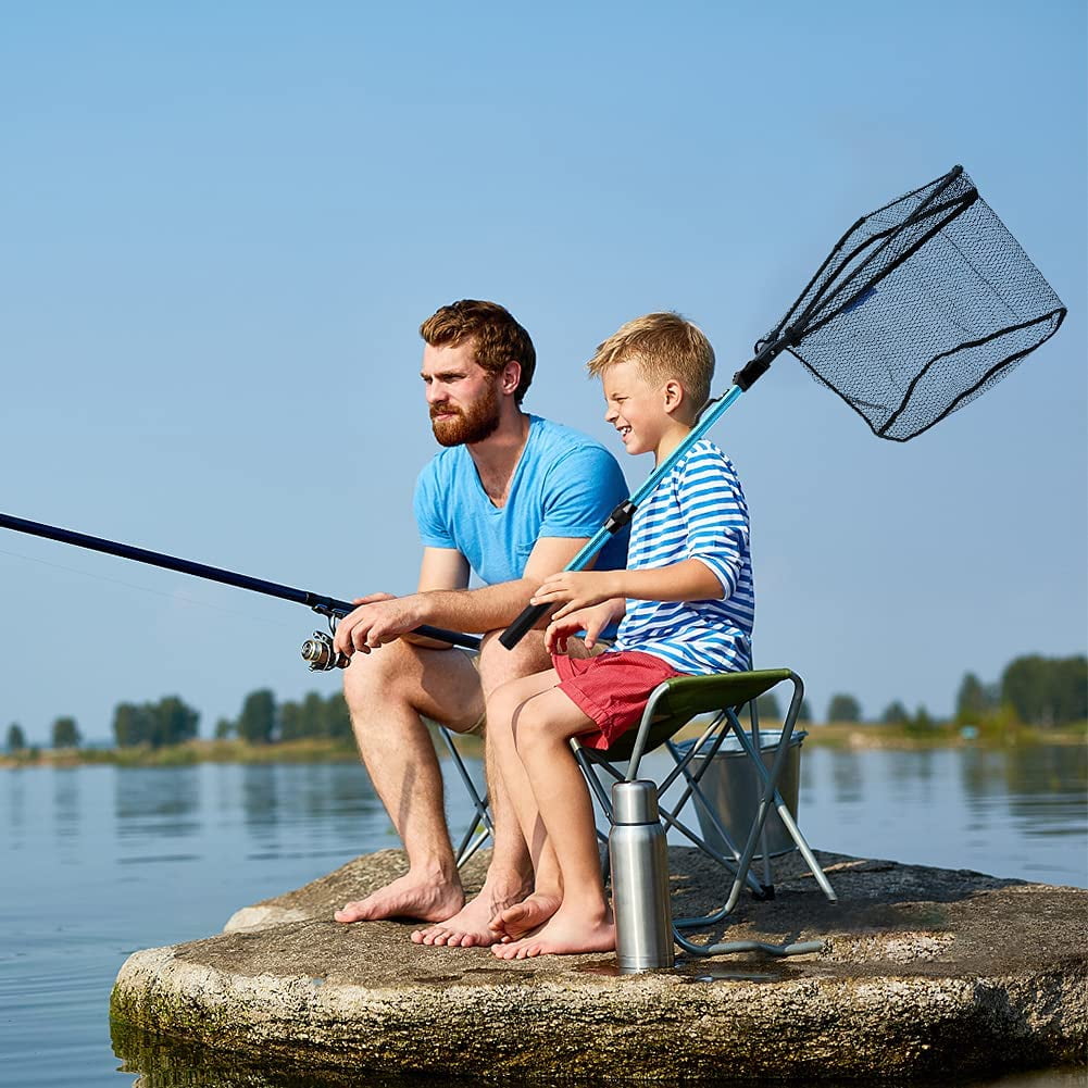SAN LIKE Fishing Net Fish Landing Nets Collapsible Fly Fishing Telescopic Sturdy Pole Handle for Saltwater Freshwater Extending to 48.4in-89in (Blue-L)