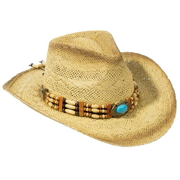 Livingston Hommes et Femmes Tissé Chapeau de cowboy de Paille Quel Décor de Bande, la Nature de Perle Ovale